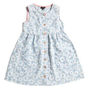 PICAPINO sz 12 (S-M) Girls Button Down Dress Blue Floral Multi Color Runs Small